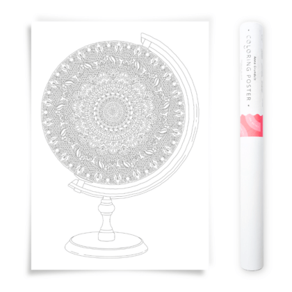 Mandala Globe Coloring Poster with Butterflies Pattern for a Cozy Hobby
