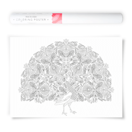 Peacock Coloring Poster with Bird Patterns for Cozy Hobby Evenings