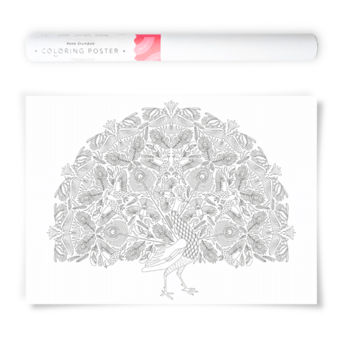 Peacock Coloring Poster with Bird Patterns for Cozy Hobby Evenings