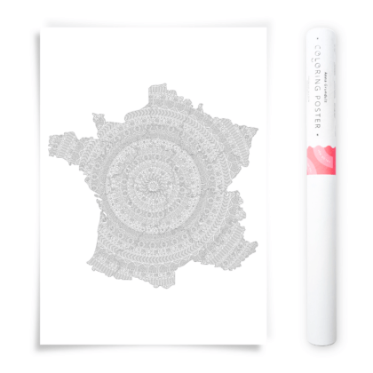 Mandala France Coloring Map, Coloring Poster with Mandala Patterns