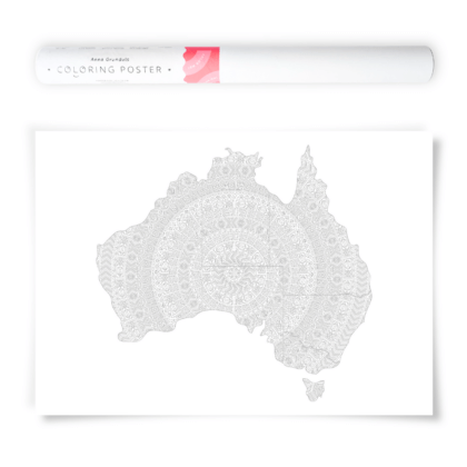 Australia Coloring Poster with Handdrawn Mandala Pattern