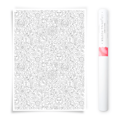 Large Coloring Poster with Witchy Pattern to Color In, Featuring Cats, Cauldrons, Moon Phases and other magical items