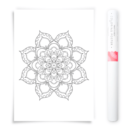 Flower Mandala Coloring Poster, Large Coloring Page Illustrated by Anna Grunduls
