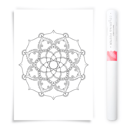 Flower Mandala Coloring Poster, Large Coloring Page Illustrated by Anna Grunduls