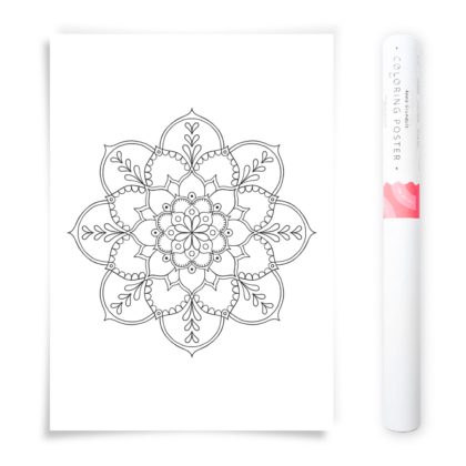 Flower Mandala Coloring Poster, Large Coloring Page Illustrated by Anna Grunduls