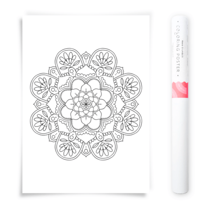 Flower Mandala Coloring Poster, Large Coloring Page Illustrated by Anna Grunduls