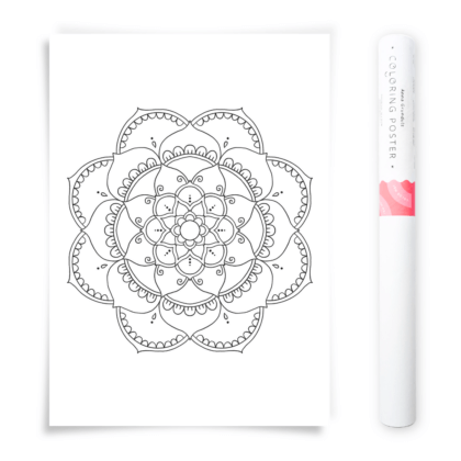 Flower Mandala Coloring Poster, Large Coloring Page Illustrated by Anna Grunduls