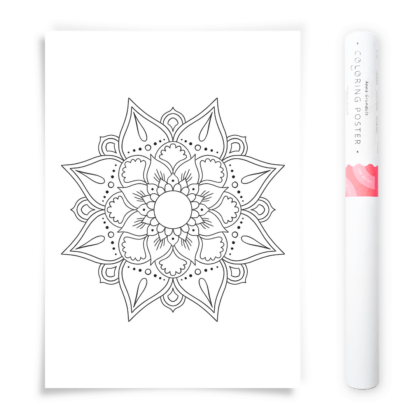 Flower Mandala Coloring Poster, Large Coloring Page Illustrated by Anna Grunduls