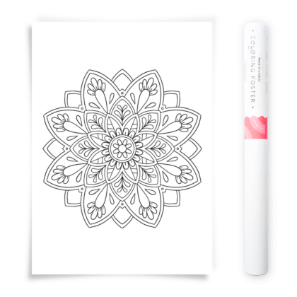 Flower Mandala Coloring Poster, Large Coloring Page Illustrated by Anna Grunduls
