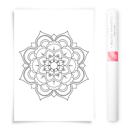 Flower Mandala Coloring Poster, Large Coloring Page Illustrated by Anna Grunduls