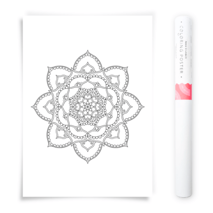 Flower Mandala Coloring Poster, Large Coloring Page Illustrated by Anna Grunduls