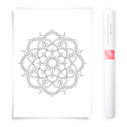 Flower Mandala Coloring Poster, Large Coloring Page Illustrated by Anna Grunduls