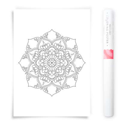 Flower Mandala Coloring Poster, Large Coloring Page Illustrated by Anna Grunduls