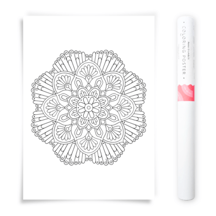 Flower Mandala Coloring Poster, Large Coloring Page Illustrated by Anna Grunduls