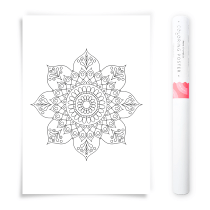 Flower Mandala Coloring Poster, Large Coloring Page Illustrated by Anna Grunduls