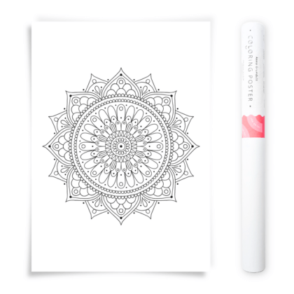 Flower Mandala Coloring Poster, Large Coloring Page Illustrated by Anna Grunduls