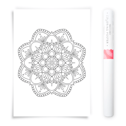 Flower Mandala Coloring Poster, Large Coloring Page Illustrated by Anna Grunduls