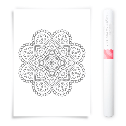Flower Mandala Coloring Poster, Large Coloring Page Illustrated by Anna Grunduls