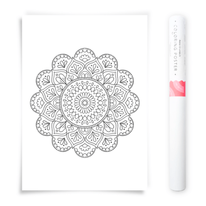 Flower Mandala Coloring Poster, Large Coloring Page Illustrated by Anna Grunduls