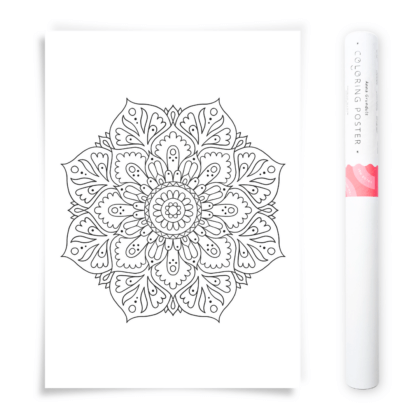 Flower Mandala Coloring Poster, Large Coloring Page Illustrated by Anna Grunduls