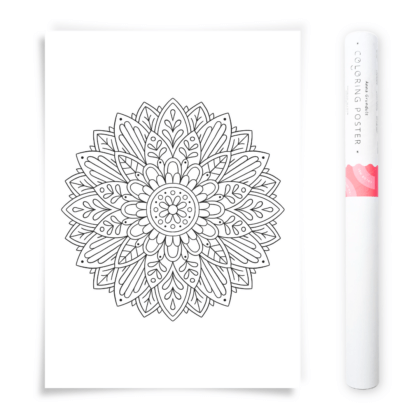 Flower Mandala Coloring Poster, Large Coloring Page Illustrated by Anna Grunduls