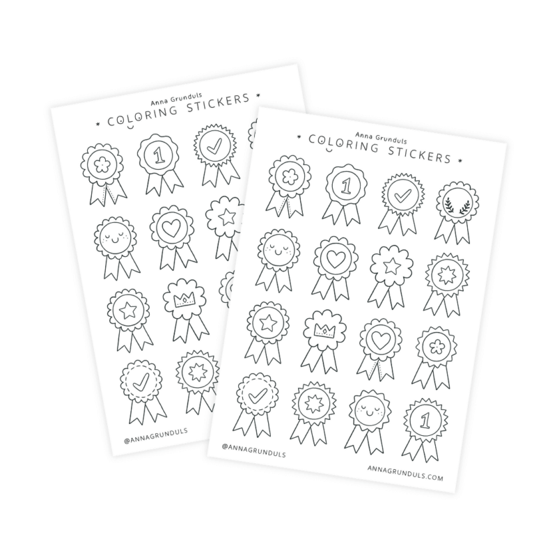 Coluring Stickers Design Cute Reward Badges Coloring Stickers - A6 Sticker Sheet - Anna Grunduls ...