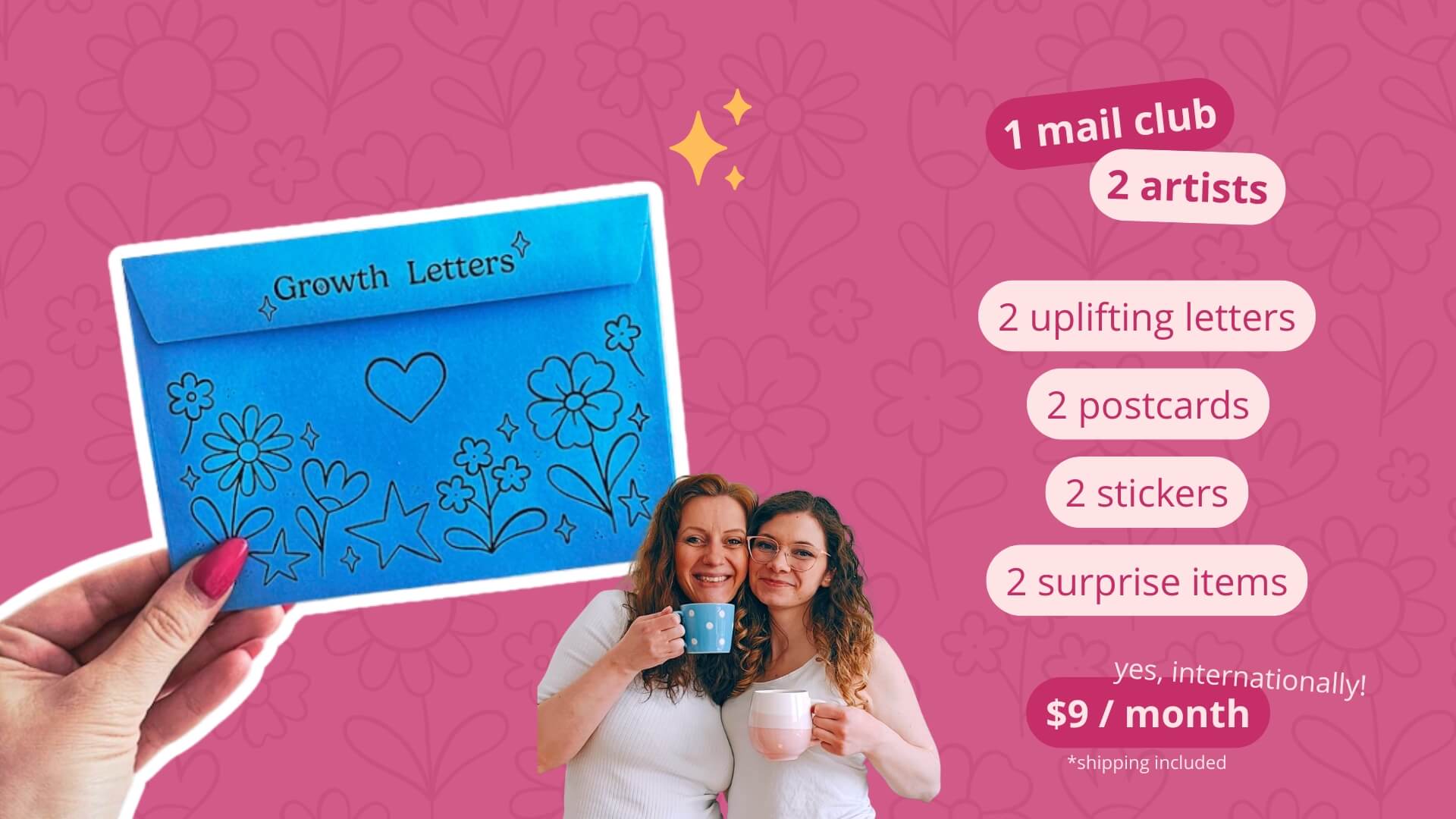Growth Letters 2 Mail Clubs in 1, 2 uplifting letters, 2 postcards, 2 stickers, 2 stationery surprises, only $9 per month