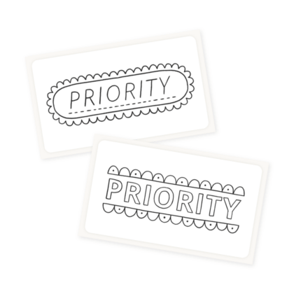 Thermal Stickers Priority, Thermal Labels for Small Business and Snail Mail, featuring two hand-drawn designs