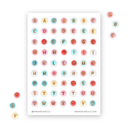 Sticker Sheet with Colorful Letter Beads Stickers on White Background for Journaling