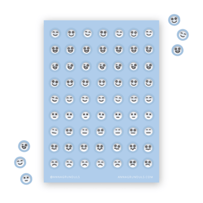 Letter Beads Emoji Stickers for Mood Tracking and Journaling on Blue Background